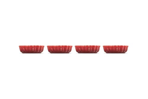 Le Creuset 4er-Set Tarteförmchen aus Steinzeug, Je 200 ml/ Ø 11 cm, Kirschrot, 91017411060000 von LE CREUSET