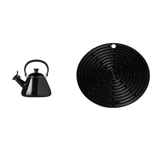 Le Creuset Wasserkessel Kone schwarz & Le Creuset Silikon-Accessoires Topflappen rund schwarz von LE CREUSET