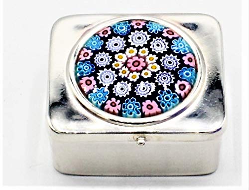 Pillendose Silber 925 mit Murrina Deckel aus Muranoglas Made in Italy (Hellblau Rosa) von LE GEMME DI VENEZIA