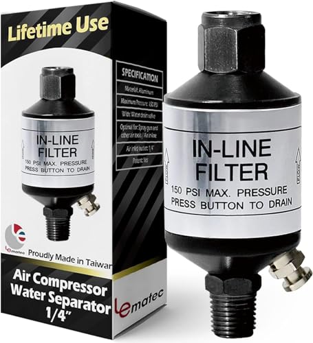 LE LEMATEC Luftkompressorfilter, Inline-Wasser- und Feuchtigkeitsabscheider mit Ablassventil. 150 PSI Lufttrockner. AI303 LE LEMATEC Luftkompressorfilter, Inline-Wasser- und Feuchtigkeitsabscheider mit Ablassventil. 150 PSI Lufttrockner. AI303 von LE LEMATEC