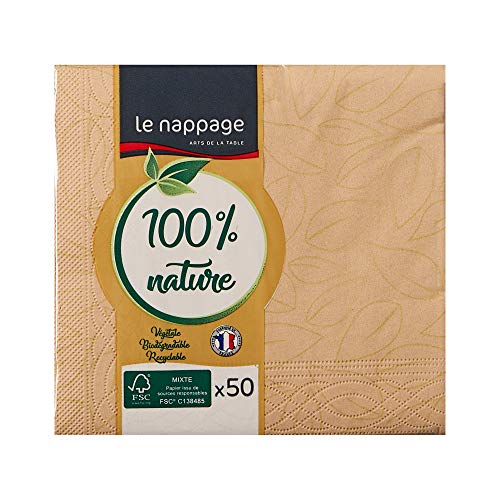 LE NAPPAGE ARTS DE LA TABLE Napage 50 Servietten aus Watte 25 x 24 cm, 3-lagig, Beige FSC Zellulose, 48724110G von Le Nappage