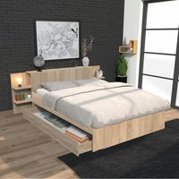 Bett city 140x190 + Kopfteil Nachttisch + 1 Schublade / Eiche gebleicht/ 216x216x80cm von LE QUAI DES AFFAIRES