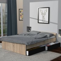 Bett kappa 140x190 cm + 2 Schubladen / Schwarz & Eiche Gebleicht/ 195x145x59 cm von LE QUAI DES AFFAIRES