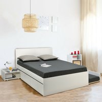 Doppelbett alpha 140x190 + 2 Schubladen + Schublade Bett 90x190 mit Lattenrost + Nachttisch / Weiß/ 193x145x49 von LE QUAI DES AFFAIRES