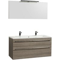 Le Quai Des Affaires - Waschtischunterschrank 120cm + Waschbecken + Spiegel + Beleuchtung maia / Eiche hell grau/ von LE QUAI DES AFFAIRES