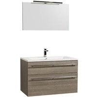 Waschbeckenunterschrank 90cm + Waschbecken + Spiegel + Beleuchtung maia / Eiche hell grau/ von LE QUAI DES AFFAIRES