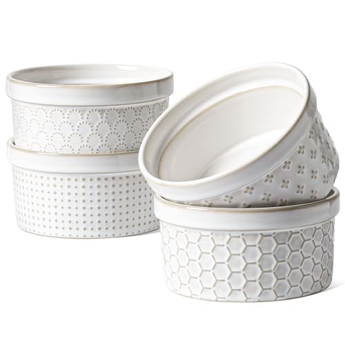 LE TAUCI Auflaufförmchen für Creme Brulee, Souffle, Dip-Sauce, Keramikprägung, Hausgeschenk, 12,2 cm, 4 Stück, arktisches Weiß LE TAUCI Auflaufförmchen für Creme Brulee, Souffle, Dip-Sauce, Keramikprägung, Hausgeschenk, 12,2 cm, 4 Stück, arktisches Weiß von LE TAUCI
