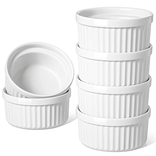 LE TAUCI Creme Brulee Schälchen Keramik, 6 X 230ml Souffle Förmchen Backofenfest, Ofenfeste Stapelbare Keramikschalen für Airfryer, Backen, Pudding, Dip, Eiscreme, 6er Set, Weiß von LE TAUCI