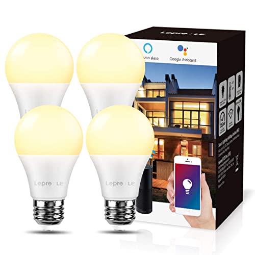 Lepro E27 Smart Lampe, 9W Smart Glühlampen WLAN LED Birnen WiFi LED Light Bulb 806LM Smart Home Lampen Dimmbare Birne, 2.4 GHz, Dimmbares Warmes Licht, Kompatibel mit Alexa Echo, Google Home, 4 Pack von Lepro