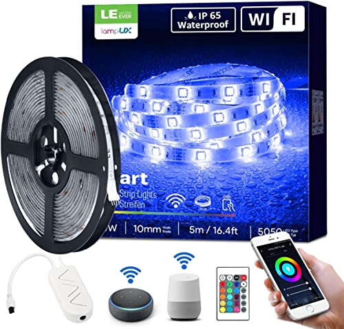 LE LED Strip Smart 5M Wasserdicht, RGB 150 LEDs, 5050 SMD Wifi LED Streifen, 12V, Selbstklebend LED Lichterkette, Flexibel LED Band, LED Leiste, LED Lichtband IP65, Netzteil und Controller enthalten von Lepro