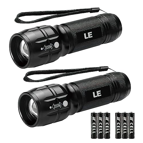 LE LED Taschenlampe, Wasserdicht Taschenlampen für Outdoor Sports, Tragbarer Zoombar Superhelle LED Flashlight, Extrem Hell Camping Taschenlampe für Männer, Frauen, Kinder (Black 2 Pack) von Lighting EVER