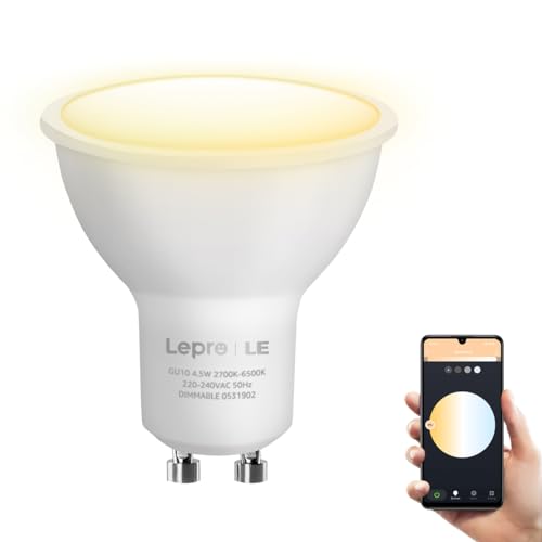 Lepro 4.5W Smart GU10 LED Lampen, Warmweiß und Kaltweiß, Dimmbar LED Leuchtmittel, WLAN LED Birnen, Ersatz für 50W Halogenglühlampe, kompatibel mit Alexa und Google Home, Kein Gateway erforderlich von Lepro