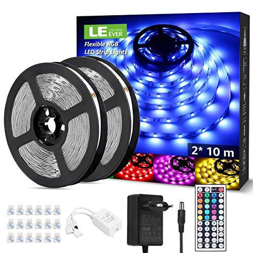 LE LED Strip 20M(2x10M), RGB LED Streifen Band, 5050 SMD 600 LEDs Stripes für Weihnachten, 12V Selbstklebend Lichtband mit Fernbedienung, Flexibel LED Leiste, Lichterkette für Haus, Party, Bar, TV von Lepro