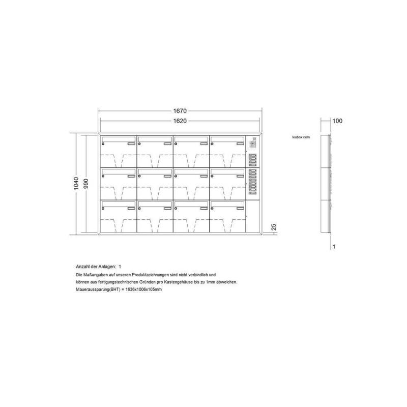LEABOX 12er Unterputzbriefkasten mit Sprechfeld in V2A Edelstahl von LEABOX