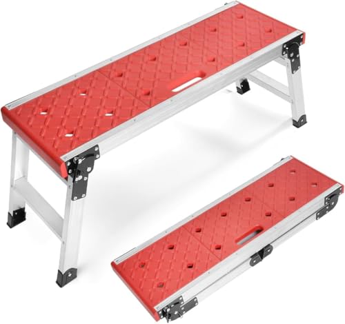 LEADALLWAY Klappbare Arbeitsbühne mit Anti-Rutsch-Füßen, praktische Trittleiter für Zuhause, Garage, maximale Belastung 150 kg, Rot von LEADALLWAY