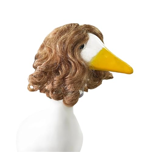 LEADSDGE Moderner Begleiter Outfit Haarteil für kleine Tiere Feier Gänse Perücken mit flexiblem Gurt Hellbraun Haustier Perücken von LEADSDGE