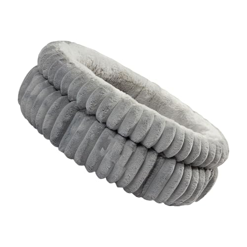 LEADSDGE Waschbares, rundes Katzenbett für den Innenbereich und Kätzchen, weicher Plüsch mit abnehmbarem Kissen, für Haustiere zum Schlafen von Kätzchen von LEADSDGE