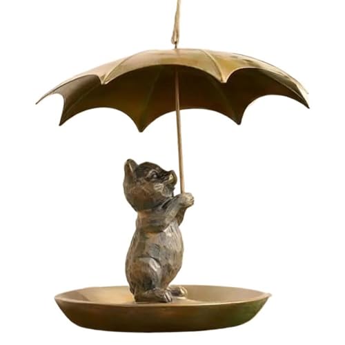 Wetterfeste Metall-Eichhörnchen, Katzen, Hunde, Vogelfutterspender mit schützenden Vordächern, Outdoor-Gartendekoration für Vogelbeobachter, zum Aufhängen, Eisen, Vogelfutterspender mit Regenschirmen von LEADSDGE