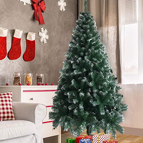 LEADZM 180/210/240cm Künstlicher Weihnachtsbaum, Tannenbaum künstlich mit Metallständer, Christbaum, PVC, für Zuhause, Büro, Geschäfte und Hotels (180cm 1050 Spitzen, Grün&Weiß) von LEADZM