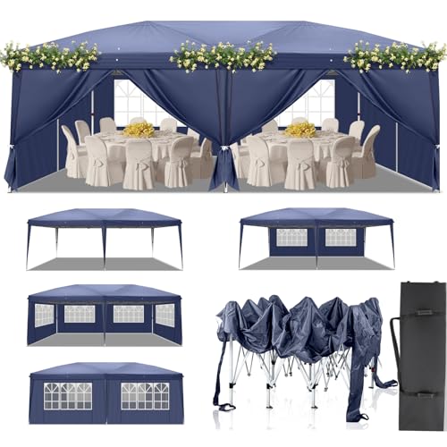LEADZM Pavillon 3x6m Pop-up Wasserdicht Faltpavillon,Winterfest,Höhenverstellbar,UV Schutz 50+,Gartenzelt,Partyzelt,Stahlrahmen,mit 6 Seitenteilen,für Garten,Party,Camping,Blau von LEADZM