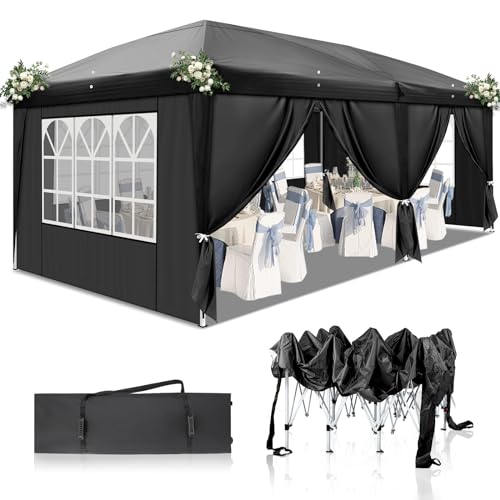 LEADZM 3x6m Pavillon Pop-up Faltpavillon,Höhenverstellbar,UV Schutz 50+,Gartenzelt,Partyzelt,Stahlrahmen,mit 4 Seitenteilen,für Garten, Party, Camping (Schwarz) von LEADZM