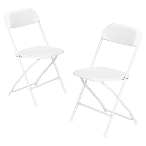 LEADZM 6er-Set Klappstühle aus Kunststoff, Tragbare Bürostuhl,Metallgestell aus Stahl, 158 KG, Geeignet für Partys, Hochzeiten, Picknicks,Campingstühle,Drinnen und Draußen… (2pcs-Weiß) von LEADZM