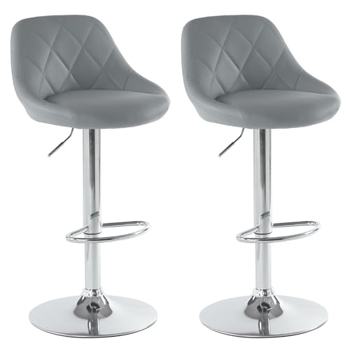 LEADZM Barhocker 2er Set, PU Barstuhl höhenverstellbar, 360° Drehstuhl, Küchenstuhl, Rückenlehne (Grau) von LEADZM