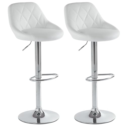 LEADZM Barhocker 2er Set, PU Barstuhl höhenverstellbar, 360° Drehstuhl, Küchenstuhl, Rückenlehne (Weiß) von LEADZM