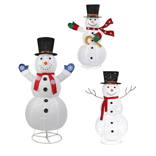 LEADZM Beleuchteter Schneemann - 120cm 90 Weiße LED, 123cm 100 Lichter und 180cm 200 Lichter - Pop-Up Weihnachtsdeko (Kombination II) von LEADZM