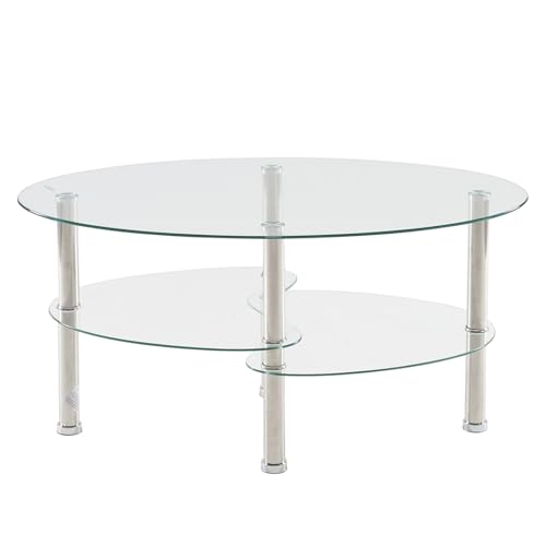 LEADZM Couchtisch,Beistelltisch,Tisch,wohnzimmertisch,3 lagiges Design aus gehärtetem Glas,minimalistisch,90 x 50 x 45 cm (transparent) von LEADZM