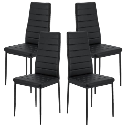LEADZM Küchenstühle 4er Set Esszimmerstühle mit hoher Rückenlehne wasserdicht für Esszimmer & Küche Esszimmerstuhl Stühle 120kg (Schwarz, 4er Set) von LEADZM