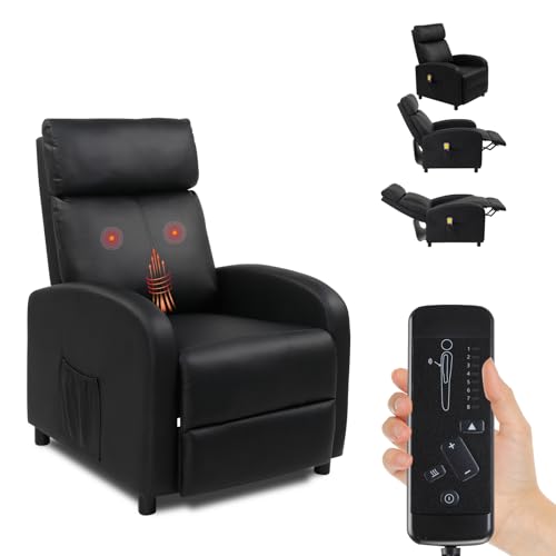 LEADZM Fernsehsessel Elektrisch Massagesessel Heizung Relaxsessel, manuell verstellbare Rückenlehnenneigung, TV Sessel Ruhesessel mit Liegefunktion Ruhesessel Leder (Schwarz) von LEADZM