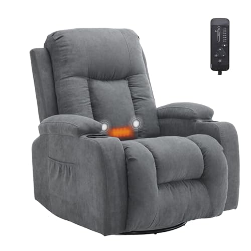 LEADZM Fernsehsessel Relaxsessel mit 360°-Drehung, Elektro-Massagesessel mit Liegefunktion, Massage, Heizung, 2 Seitentaschen und Getränkehalter, TV-Sessel mit Liegeposition von LEADZM
