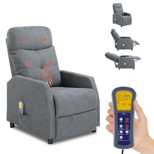 LEADZM Fernsehsessel Elektrisch Massagesessel Heizung Relaxsessel, manuell verstellbare Rückenlehnenneigung, TV Sessel Ruhesessel mit Liegefunktion Ruhesessel Stoff (Hellgrau) von LEADZM