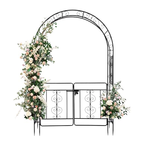 LEADZM – Gartenbogen aus Metall 134.5X 58.5x213cm – Rosenbogen mit Tür in Schwarz – Stabiles Rankgerüst für Kletterpflanzen (Rosengewächse, Weinreben) von LEADZM