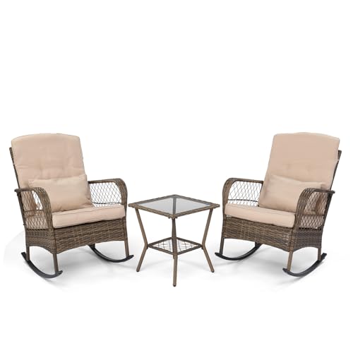 LEADZM Gartenmöbel Set für 2 Personen,Polyrattan Balkonmöbel 3-teiliges Set, Wetterfest, Komfortabel & Lässig, 2 Schaukelstühle & Tisch, für Garten, Balkon, Terrasse,Beige LEADZM Gartenmöbel Set für 2 Personen,Polyrattan Balkonmöbel 3-teiliges Set, Wetterfest, Komfortabel & Lässig, 2 Schaukelstühle & Tisch, für Garten, Balkon, Terrasse,Beige von LEADZM