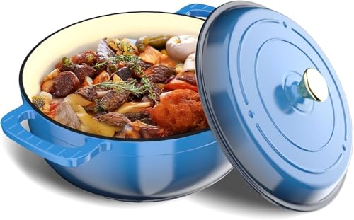 LEADZM Gusseisen Topf 28 cm 5,7 L, Schmortopf Bräter mit Deckel, Emaille Topf, Brotbacktopf für Braten Küche Backen Schmoren, FDA-Zertifiziert (Blau) von LEADZM