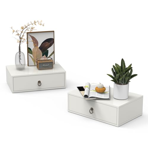 LEADZM Hängender Nachttisch 2er Set mit 1 Schublade, Nachtschrank hängend für Schlafzimmer, Wohnzimmer, 46 x 30 x14,5 cm (2, Weiße) von LEADZM