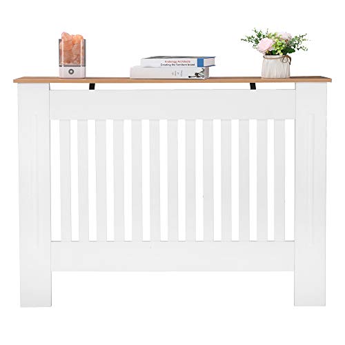 LEADZM Heizkörperverkleidung Heizungsverkleidung Heizkörperabdeckung Heizkörper Radiator Abdeckung Lamellen-Design MDF Weiß (112 x 19 x 81.5CM) von LEADZM