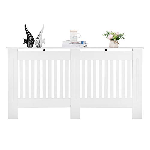 LEADZM Heizkörperverkleidung Heizkörperabdeckung Heizkörper Radiator Abdeckung Einstellbar MDF Weiß (152 x 19 x 81 cm) von LEADZM