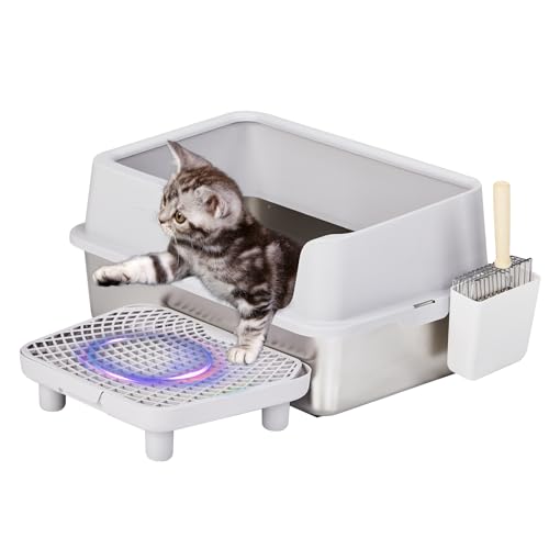 LEADZM Katzenklo XXL, Halbgeschlossen katzentoilette Edelstahl, Mit Katzenstreumatte und Katzenstreuschaufel, 61 x 40 x 33 cm, Grau LEADZM Katzenklo XXL, Halbgeschlossen katzentoilette Edelstahl, Mit Katzenstreumatte und Katzenstreuschaufel, 61 x 40 x 33 cm, Grau von LEADZM
