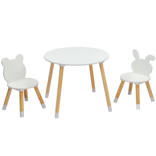 LEADZM Kindertisch mit 2 Stühlen, Kindersitzgruppe, Sitzgruppe für Kinder, mit Kiefer Beine Kindermöbel für Kinderzimmer Kindergärten Weiß von LEADZM