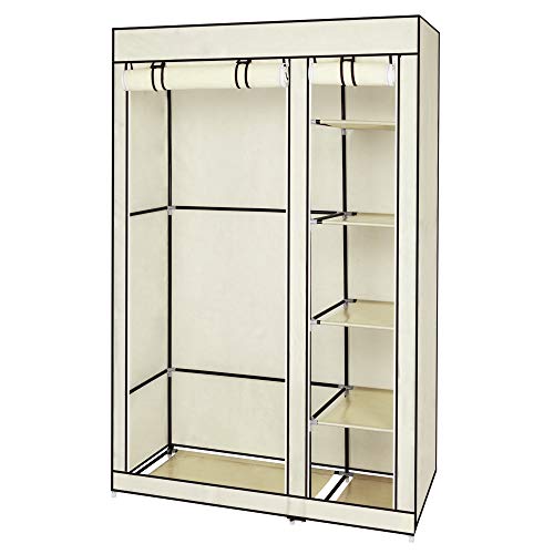 LEADZM Kleiderschrank, Faltschrank Stoffschrank Faltbare Garderobe Canvas mit Reißverschluss, Fächern, für Schlafzimmer, Wohnzimmer (Beige, 110 x 45 x 175 cm) von LEADZM