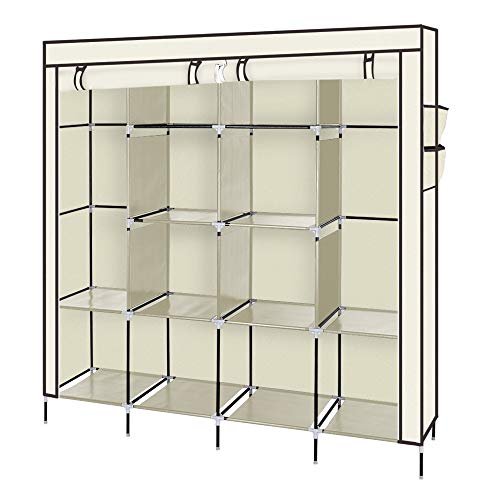 LEADZM Kleiderschrank, Faltschrank Stoffschrank Faltbare Garderobe Canvas mit Reißverschluss, Fächern, für Schlafzimmer, Wohnzimmer (Beige, 170 x 45 x 180 cm) von LEADZM