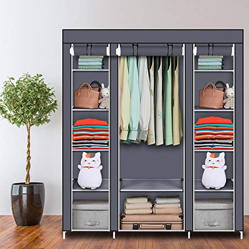 LEADZM Kleiderschrank, Faltschrank Stoffschrank Faltbare Garderobe Canvas mit Reißverschluss, Fächern, für Schlafzimmer, Wohnzimmer (Grau, 150 x 45 x 175 cm) von LEADZM