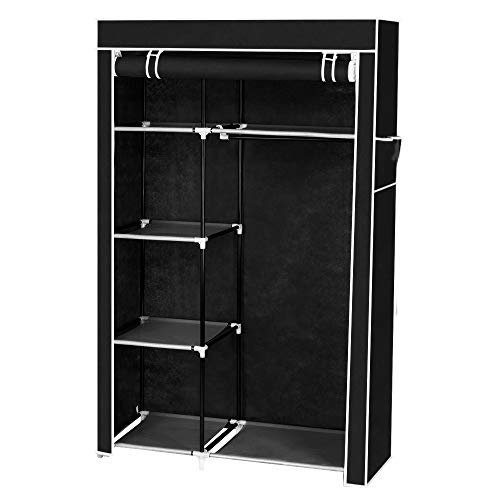 LEADZM Kleiderschrank, Faltschrank Stoffschrank Faltbare Garderobe Canvas mit Reißverschluss, Fächern, für Schlafzimmer, Wohnzimmer (Schwarz, 105 x 45 x 160 cm) von LEADZM