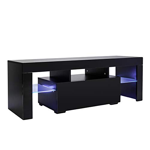 LEADZM LED TV Schrank, Fernsehschrank mit Stauraum 130 x 35 x 45 cm, Tv Board, Tv kommode aus Glas, geeignet für Wohn oder Schlafzimmer (Schwarz) von LEADZM