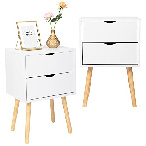 LEADZM Nachttisch 2er Set Weiß Nachtschrank Holz Beistelltisch Weiss Nachttische mit 2 Schubladen Aufbewahrungsmöbel Kommode Schlafzimmer Bett Schlafzimmer Möbel für Erwachsene von LEADZM