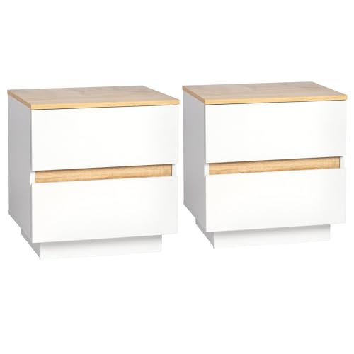 LEADZM Nachttisch 2er Set, Holz-Nachtkommode mit 2 Schubladen, Nachtschrank für Boxspringbett, Beistelltisch für Schlafzimmer und Wohnzimmer, 38 x 32 x 40 cm (2, 2 Schublade) von LEADZM
