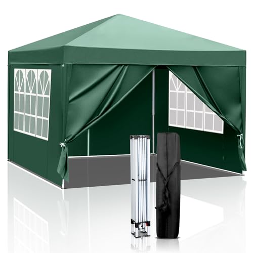 LEADZM Pavillon 3x3m Pop-up Faltpavillon,Höhenverstellbar,UV Schutz 50+,Gartenzelt,Partyzelt,Stahlrahmen,mit 4 Seitenteilen (Grün-4 Seitentuch) von LEADZM